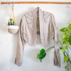 SASS & BIDE Australia Crop Linen Jacket Womens Khaki Gray Trim SZ 4